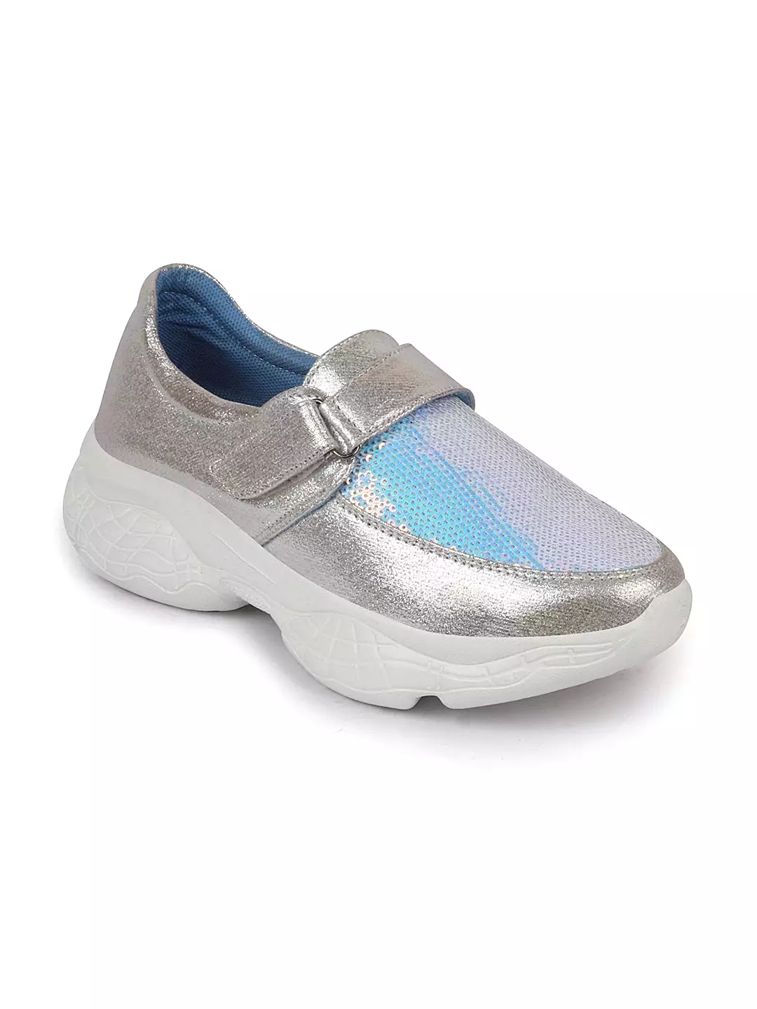 Women Silver Stylish Hook & Loop Sneakers