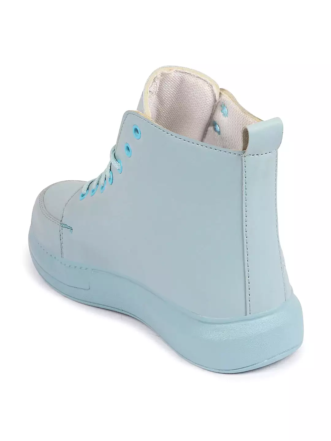 Women Sky Blue High Ankle Top Wedge Heels Stitched Design Lace Up Sneakers Shoes