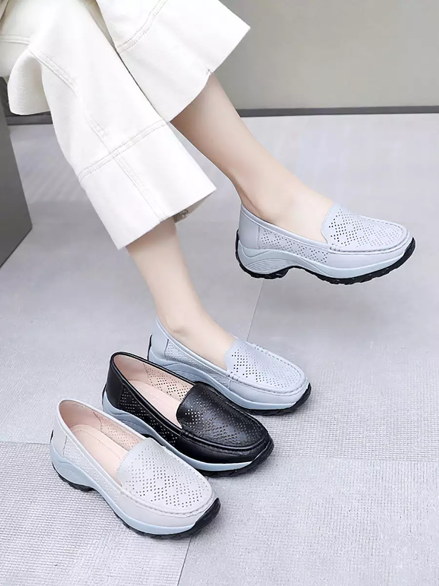 Women Summer Casual Leather Cutout Platform Shoes SC1039