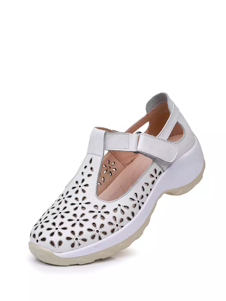 Women Summer Solid Leather Cutout Platform Shoes KL1033