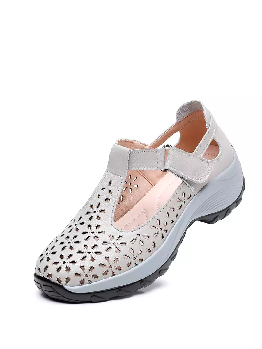 Women Summer Solid Leather Cutout Platform Shoes KL1033