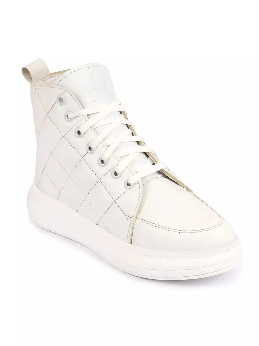 Women White High Ankle Top Wedge Heels Stitched Design Lace Up Sneakers Shoes