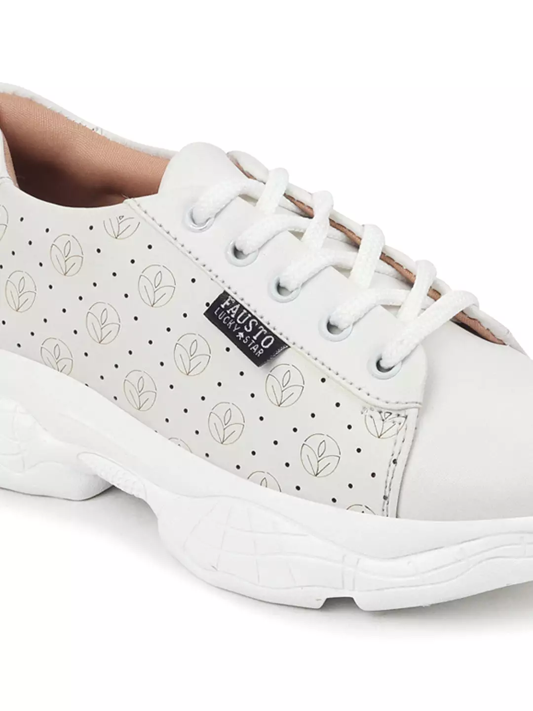 Women White Lace Up Casual Trendy Sneakers