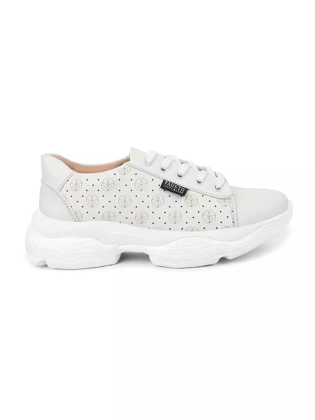 Women White Lace Up Casual Trendy Sneakers