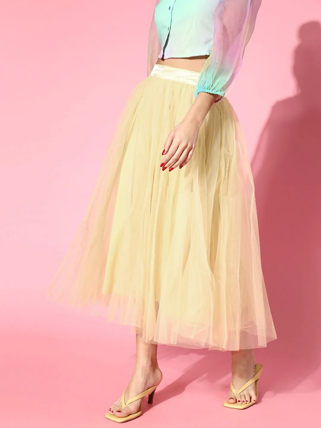 Women Yellow Plain Tulle Skirt