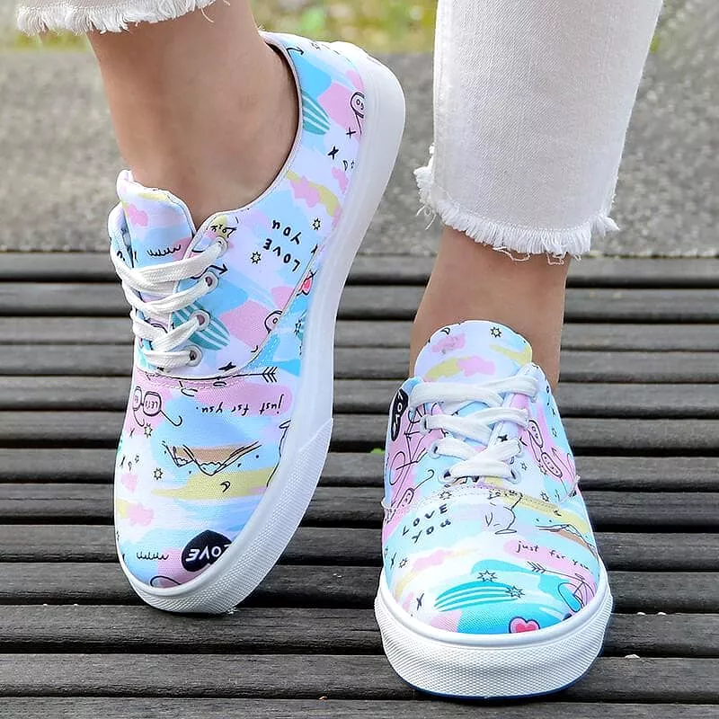 Women's Fashion Casual Daily Print Lace-up Flat Sneakers