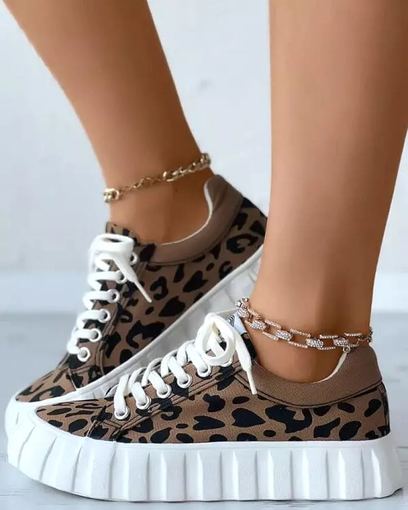 Women's Fashion Outdoor Color-Blocking Lace-up Canvas Sneakers