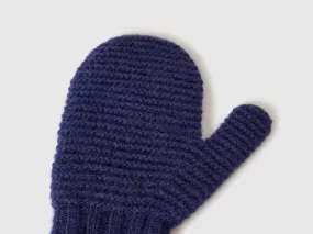 Wool blend mittens - Dark Blue | Benetton