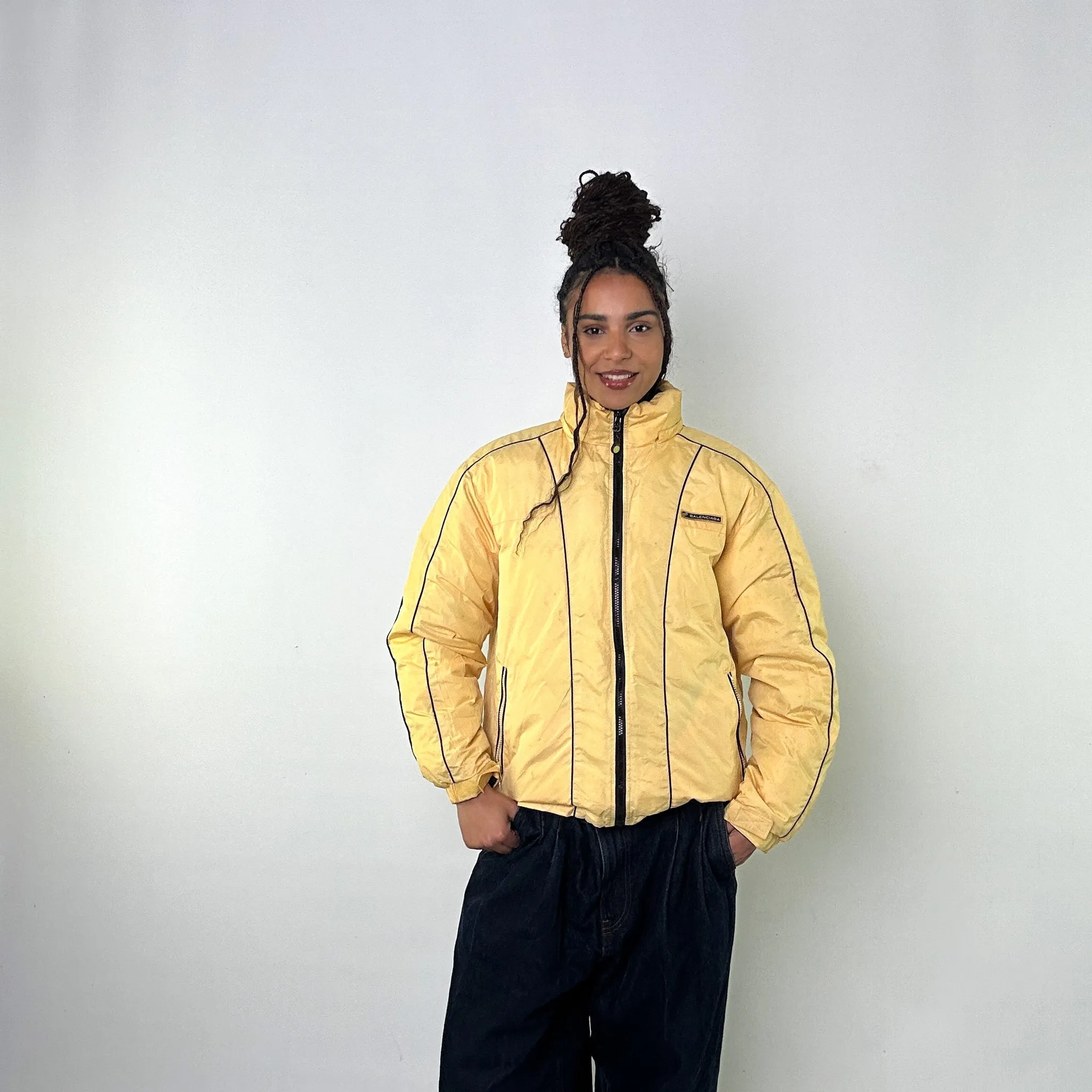 Yellow 90s Balenciaga Reversible Puffer Jacket Coat (M)